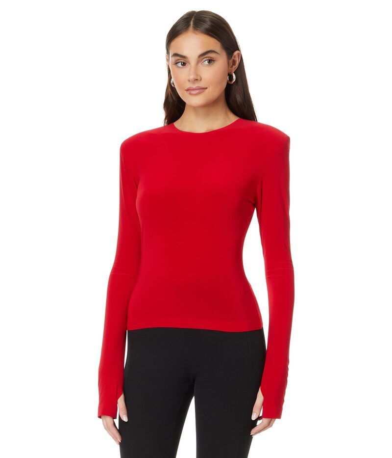 ノーマカマリ レディース トップス シャツ Norma Kamali Shoulder Pad Long Sleeve Crew Top Tigered レッド