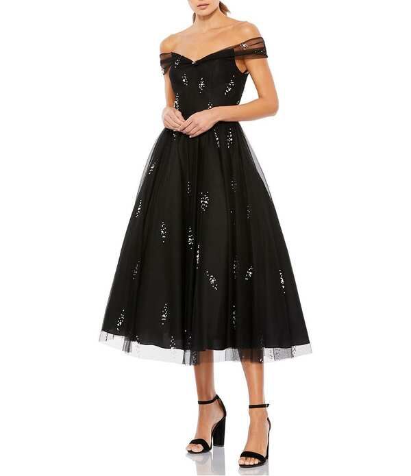 マックダガル レディース トップス ワンピース A ライン プチ Mac Duggal Petite Pearl Embellished OffTheShoulder ALine Dress Black ブラック