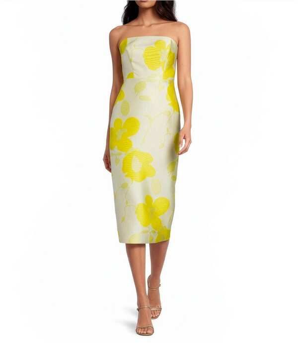 サムエデルマン レディース トップス ワンピース シフォン フラワー柄 プリント ミディ ストラップレス フラワー Sam Edelman Floral Print Straplessheath Chiffon Midi Dress Lemon