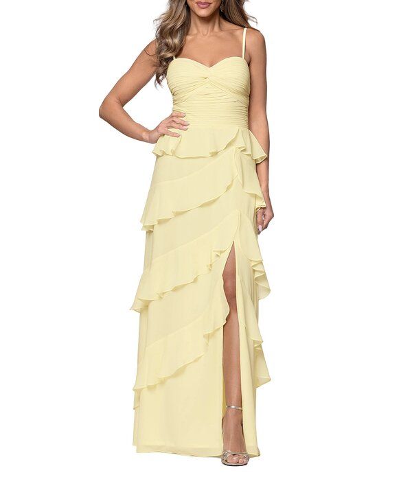 エスケープ レディース トップス ワンピース シフォン A ライン フリル ノースリーブ Xscape Long Chiffon Sweetheart Sleeveless Tieruffle ALine Gown Butter