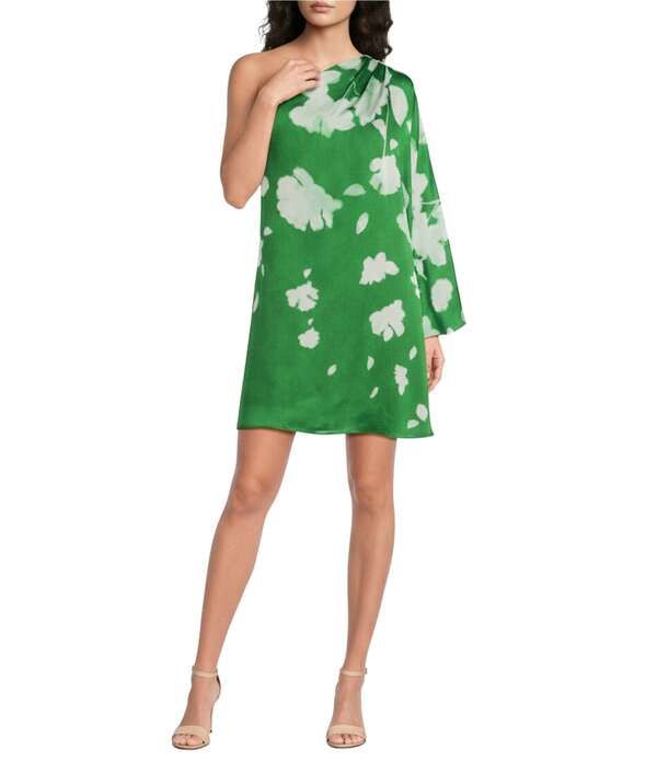 アレックスマリー レディース トップス ワンピース シフォン アシンメトリー プリント Alex Marie Leandrasymmetricalong Sleeve Printed Chiffon Dress Verdant