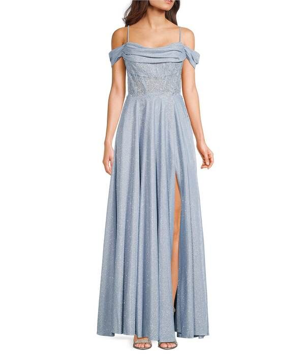シティヴァイブ レディース トップス ワンピース サイドスリット ドレープ レース City Vibe OffTheShoulder Drape Neck Illusion Appliqued Waist Side Slit Lace Up Back Dres