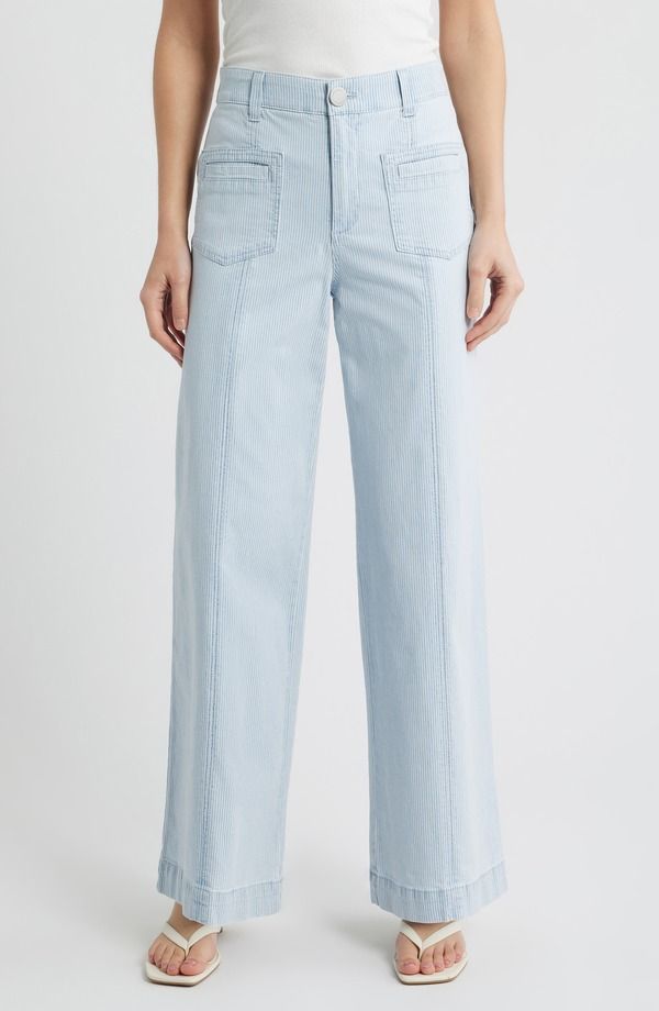 ウィットウィズダム レディース ボトムス レギンス ワイドレッグ パンツ Wit Wisdom Skyrise Stripe Patch Pocket Wide Leg Pants Powder Blue ブルー