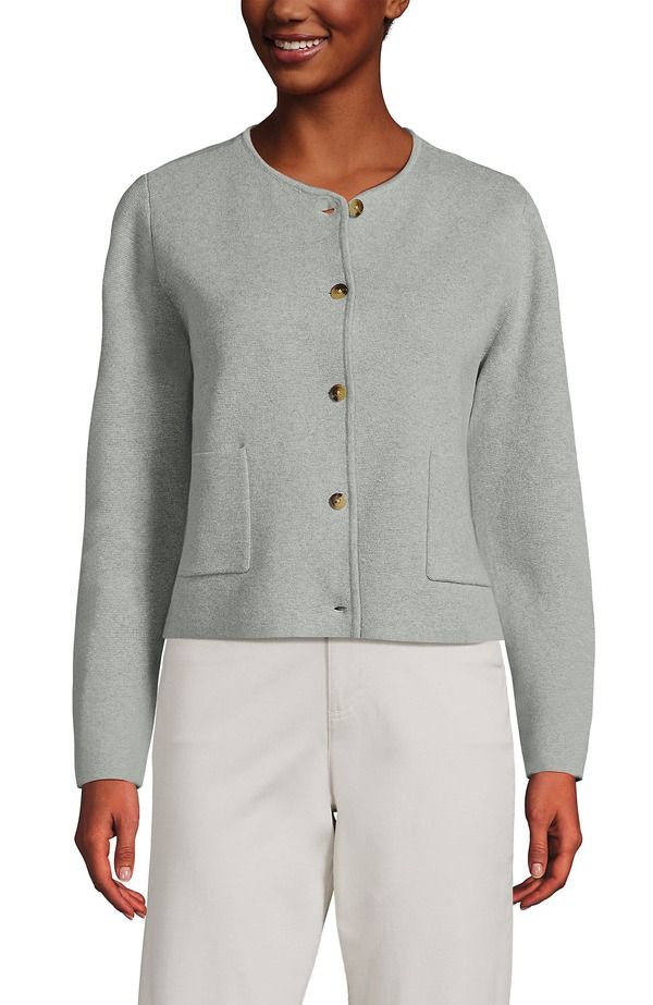 ランズエンド レディース アウター ジャケット・ブルゾン セーター コットン ブレザー Lands End Fine Gauge Cotton Milano Blazer Sweater Gray Heather グレー
