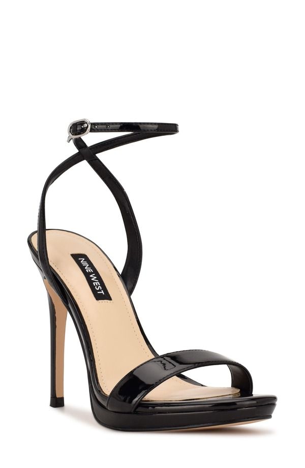 ナインウェスト レディース シューズ ヒール サンダル アンクル Nine West Loolankle Strap Sandal Black Patent ブラック