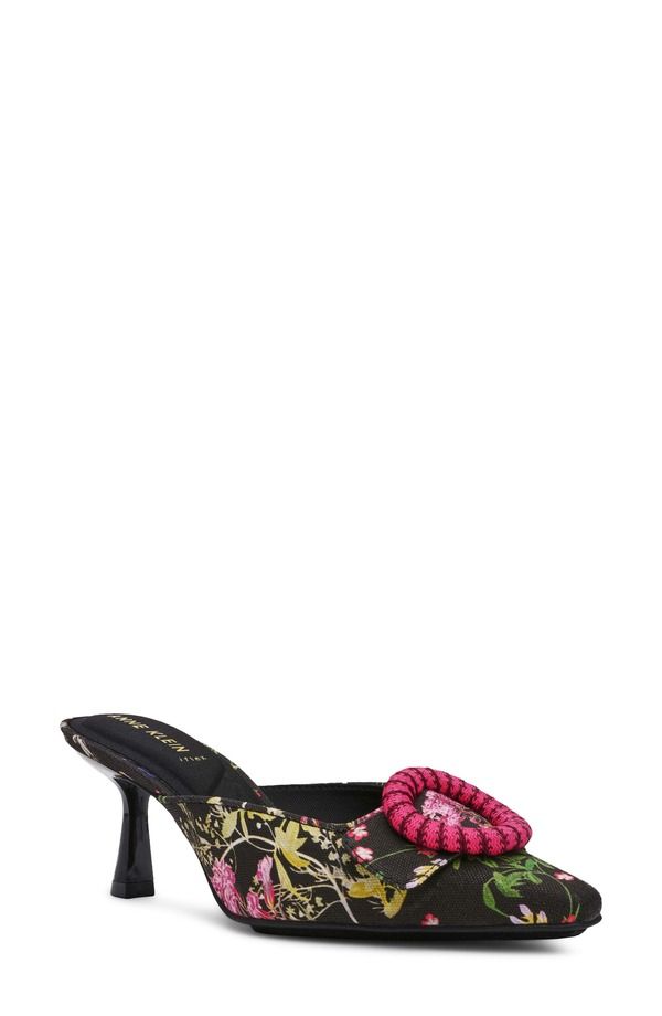 アンクライン レディース シューズ ヒール Anne Klein Cassia Kitten Heel Mule Black Floral ブラック