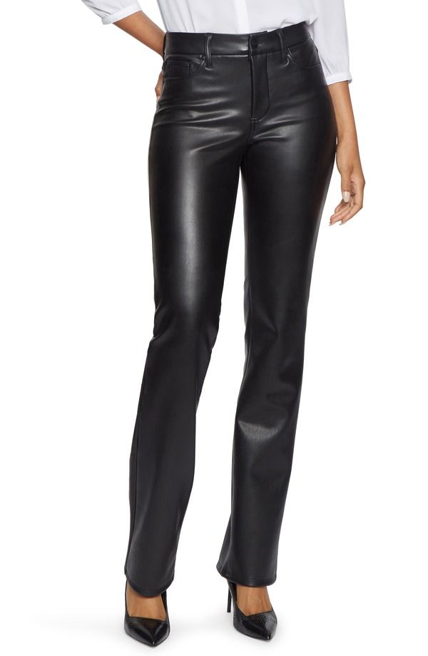 エヌワイディージェイ レディース ボトムス レギンストレート パンツ レザー フェイクレザー NYDJ Marilyn Faux Leather Straight Leg Pants Black ブラック