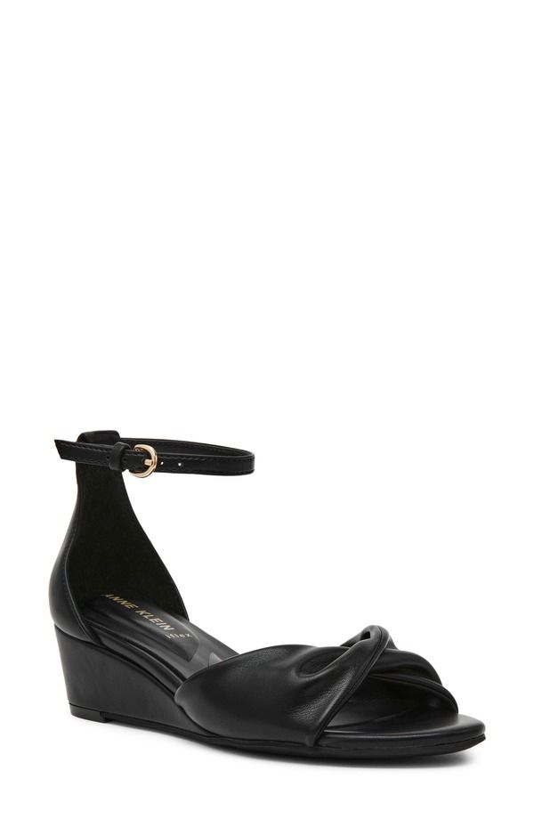 アンクライン レディース シューズ ヒール サンダル アンクル Anne Klein Whitby Ankle Strap Slide Sandal Black Smooth ブラック