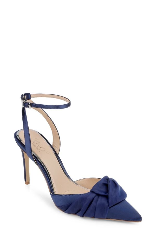 ジュウェルダグレイミシュカ レディース シューズ ヒール アンクル Jewel Badgley Mischka Federicankle Strapointed Toe Pump Navy Satin ネイビー