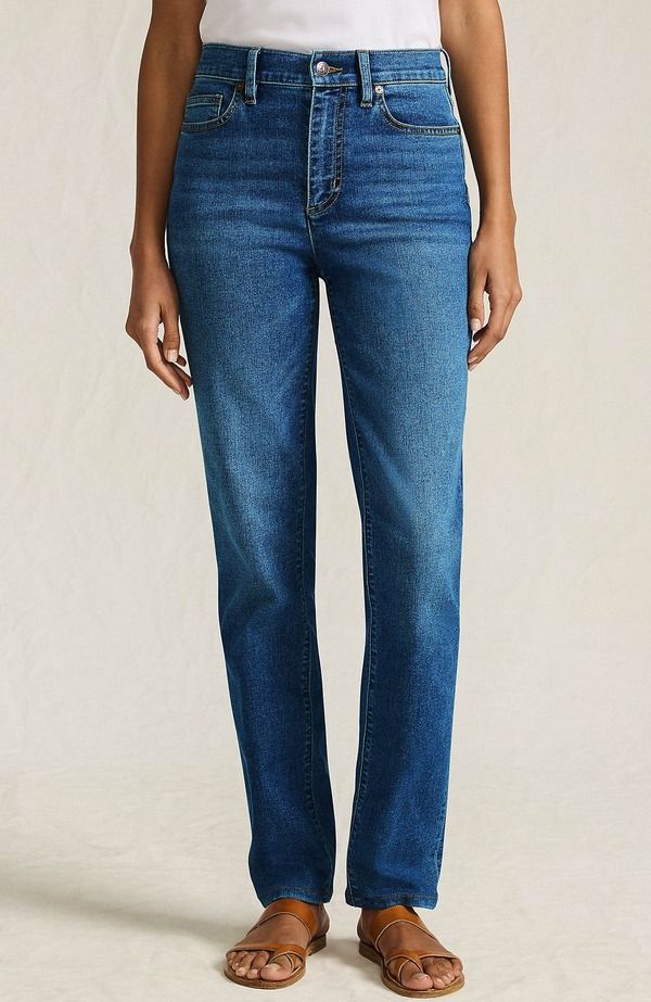 ランズエンド レディース ボトムス デニムパンツ ストレート ジーンズ Lands End Recover High Rise Straight Leg Blue Jeans Indigo Tide Blue インディゴ