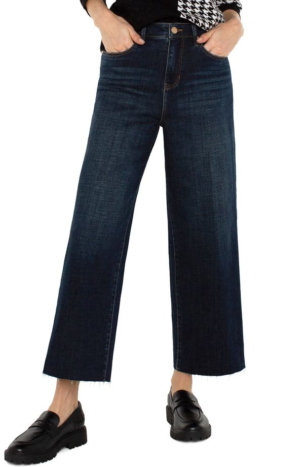 リヴァプール ロサンゼルス レディース ボトムス カジュアルパンツ ワイドレッグ ハイウエスト ジーンズ Liverpoolos Angelestride Raw Hem High Waist Crop Wide Leg Jeans Eastmoor