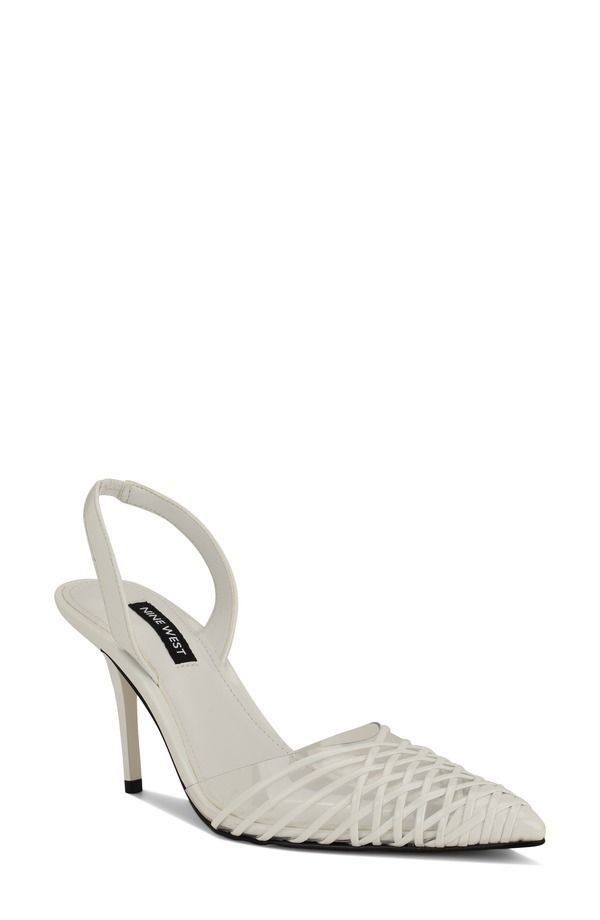 ナインウェスト レディース シューズ ヒール キャップ Nine West Pemma Slingback Pointed Cap Toe Pump White ホワイト