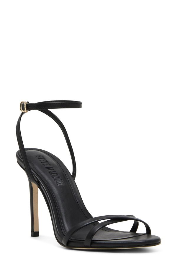 スティーブ マデン レディース シューズ ヒール サンダル アンクル Steve Madden Ankle Strap Stiletto Sandal Black Leather ブラック