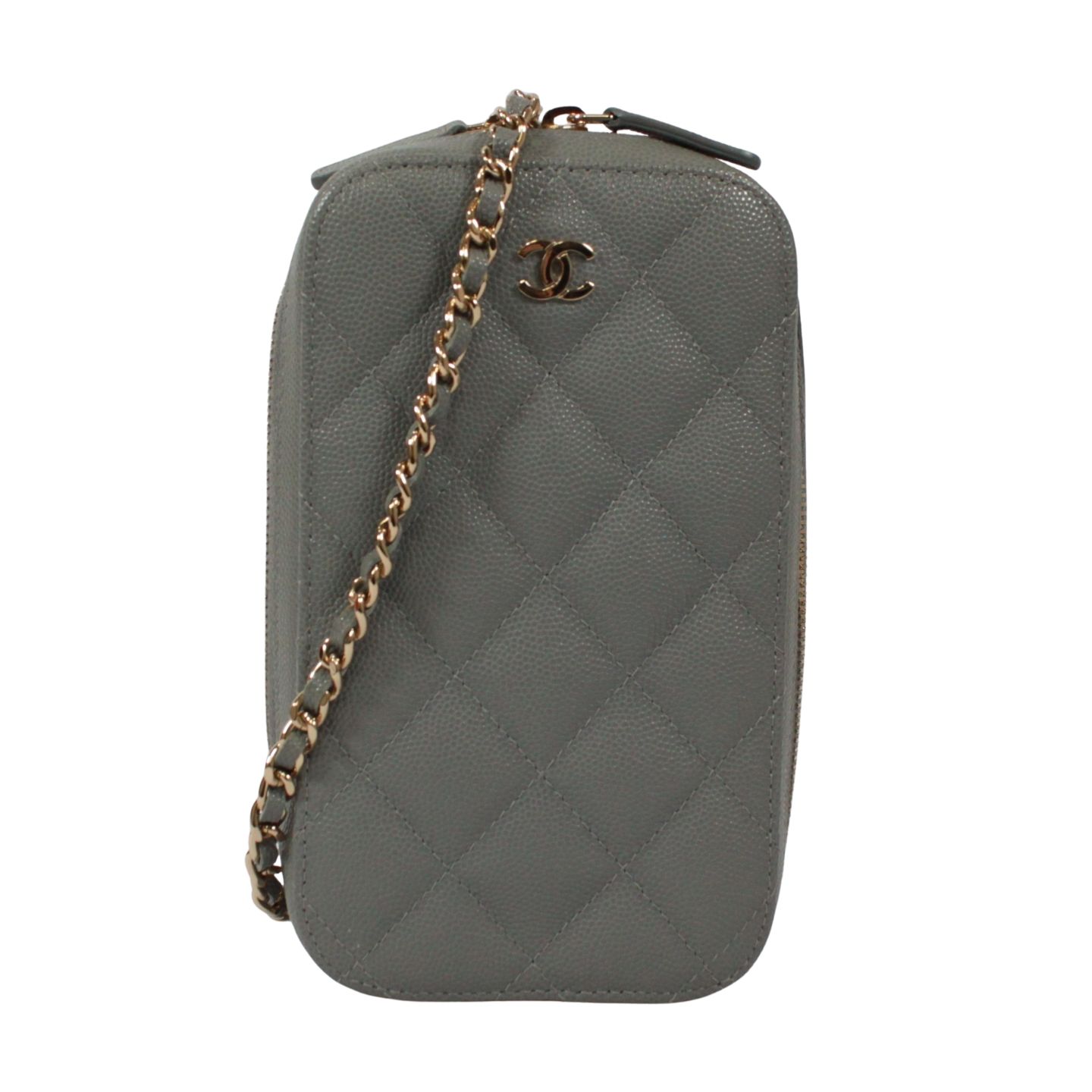 CHANEL スマホショルダーバッグ グレー CHANEL シャネル スマホショルダー マトラッセ ショルダーバッグ