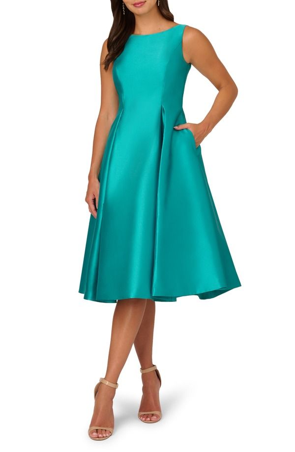 アドリアナ パペル レディース トップス ワンピース ミディ ノースリーブ Adrianna Papell Sleeveless Mikado Fit Flare Midi Dress Exotic Jade 52,800円