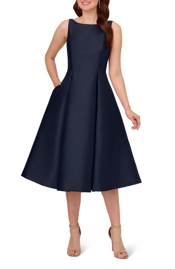 アドリアナ パペル レディース トップス ワンピース ミディ ノースリーブ Adrianna Papell Sleeveless Mikado Fit Flare Midi Dress Midnight