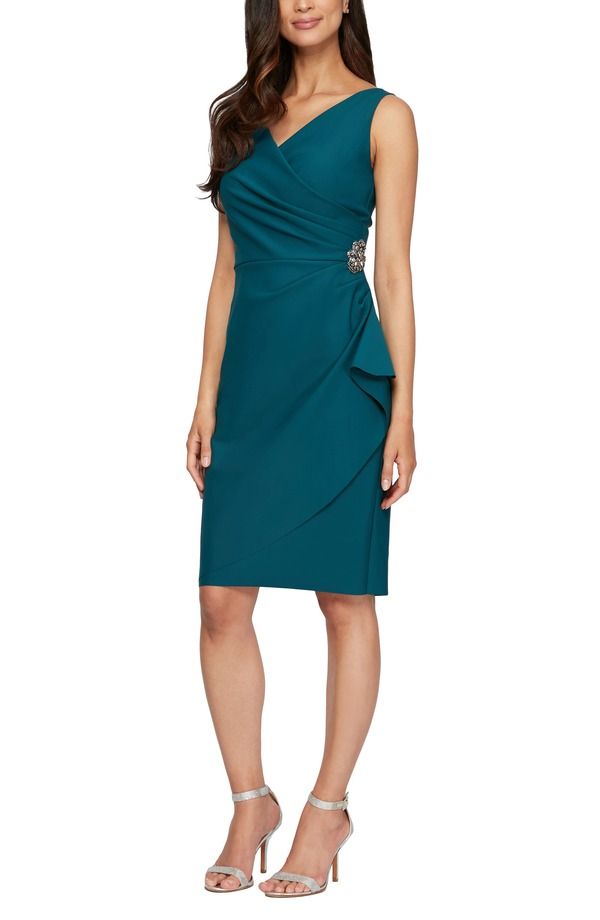 アレックスイブニングス レディース トップス ワンピース ギャザー Alex Evenings Contour Collection Side Ruched Cocktail Dress Deep Teal ティール 72,800円
