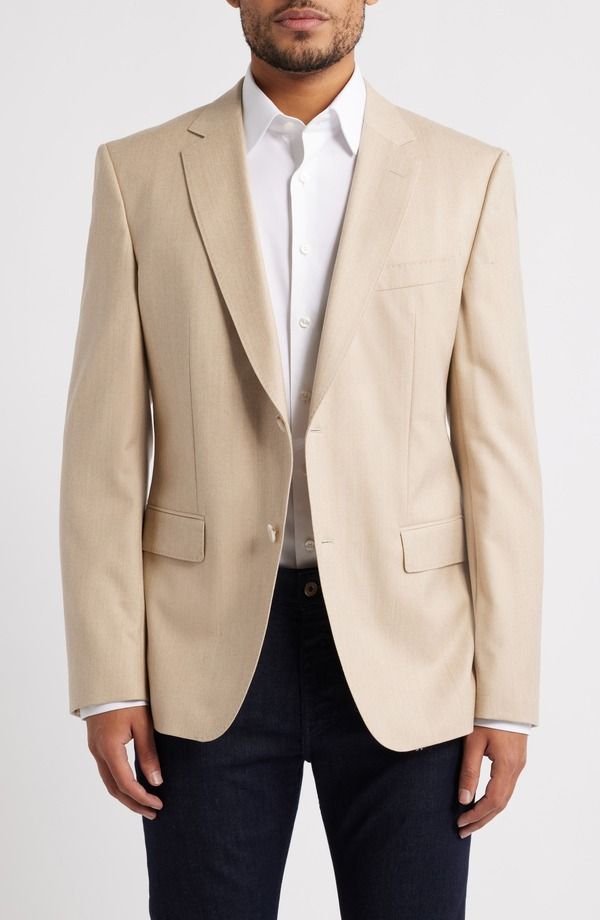 ボス メンズ アウター ジャケット・ブルゾン ウール コート BOSS Huge Trim Fit Wool Mlange Sport Coat Light Beige ベージュ