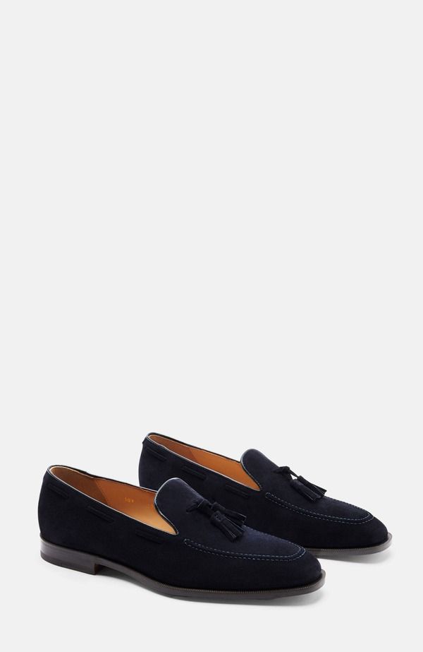 スカロッソ メンズ シューズ ローファー SCAROSSO Duccio Loafers Dark Blue Suede ブルー