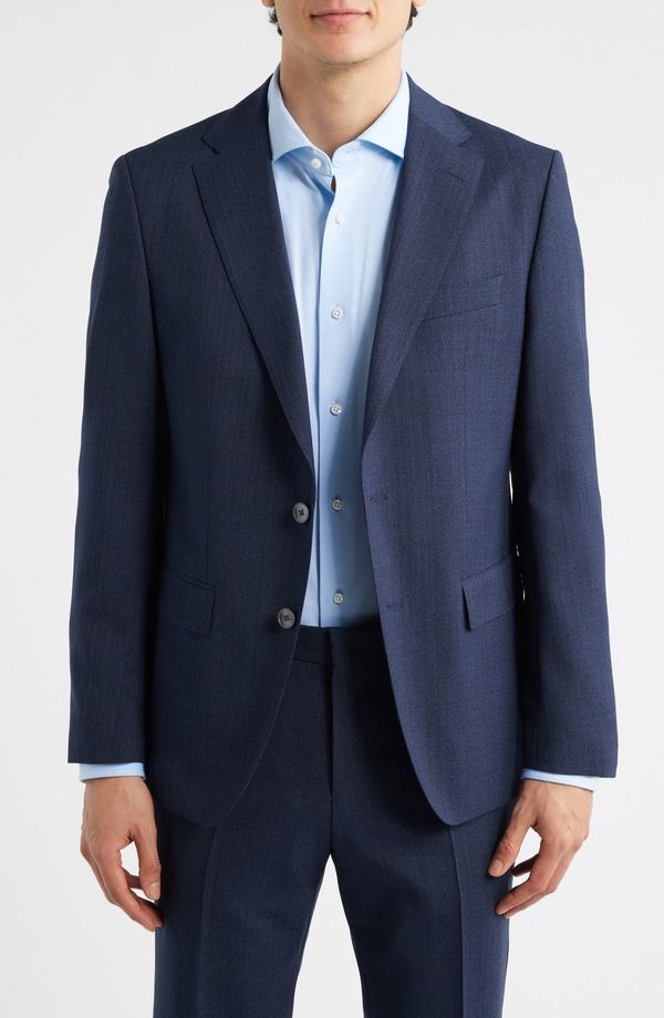 ボス メンズ アウター ジャケット・ブルゾン スリムフィット ウール コート BOSS Hutson Slim Fit Navy Mlange Virgin Wool Sport Coat Dark Blue ブルー