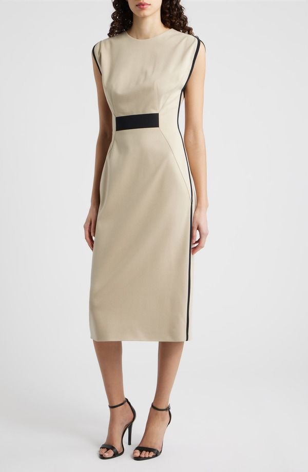 ボス レディース トップス ワンピース ミディ BOSS Detira Grosgrain Waist Detail Sheath Midi Dress Pumice 161,800円