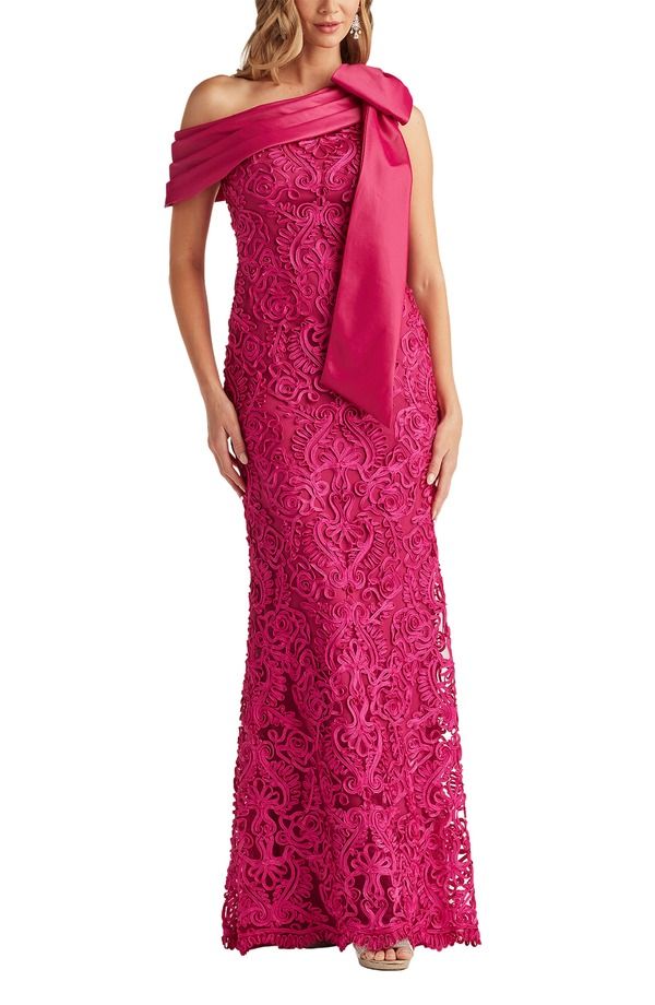 タダシショージ レディース トップス ワンピース ワンショルダー レース Tadashi Shoji Bow Detail Soutache Lace OneShoulder Gown Hibiscus