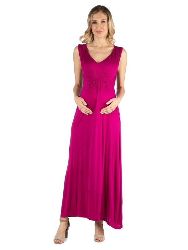 24 セブンコンフォート レディース トップス ワンピース Vネック ノースリーブ マタニティ マキシ 24seven Comfort Apparel Maternity VNeck Sleeveless Maxi Dress with Belt Magent