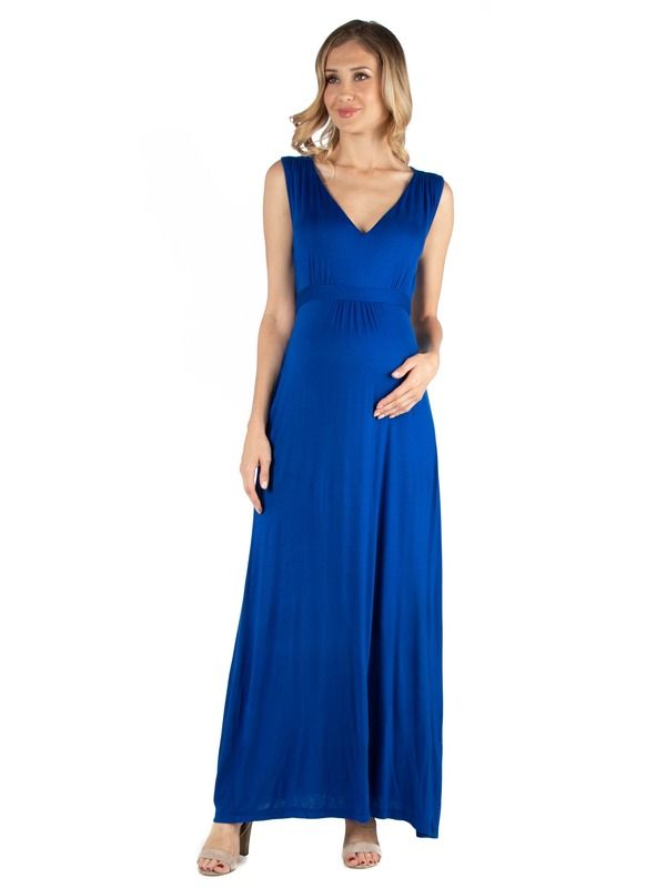 24 セブンコンフォート レディース トップス ワンピース Vネック ノースリーブ マタニティ マキシ 24seven Comfort Apparel Maternity VNeck Sleeveless Maxi Dress with Belt Royal