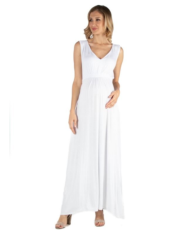 24 セブンコンフォート レディース トップス ワンピース Vネック ノースリーブ マタニティ マキシ 24seven Comfort Apparel Maternity VNeck Sleeveless Maxi Dress with Belt White 21,980円