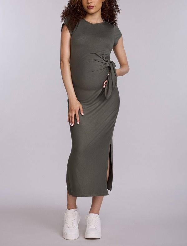 マザーフッドマタニティー レディース トップス ワンピース クルーネック ミディ MOTHERHOOD MATERNITY Crew Neck Short Sleeve Side Tie Maternity Midi Dress Thyme 14,980円