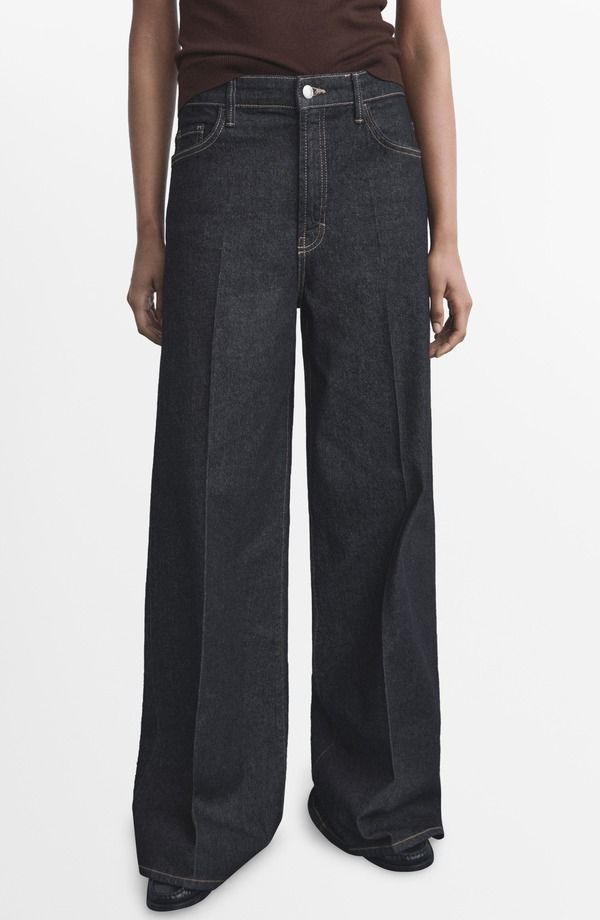 マンゴ レディース ボトムス デニムパンツ ワイドレッグ ハイウエスト ジーンズ MANGO Elise High Waist Wide Leg Jeans Open Blue ブルー