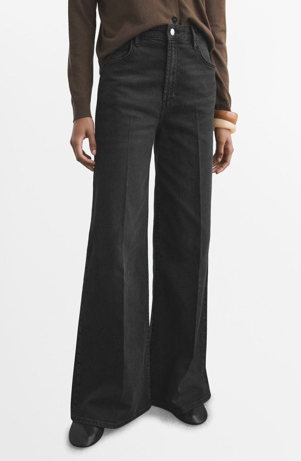 マンゴ レディース ボトムス デニムパンツ ワイドレッグ ハイウエスト ジーンズ MANGO Elise High Waist Wide Leg Jeans Black Denim ブラック