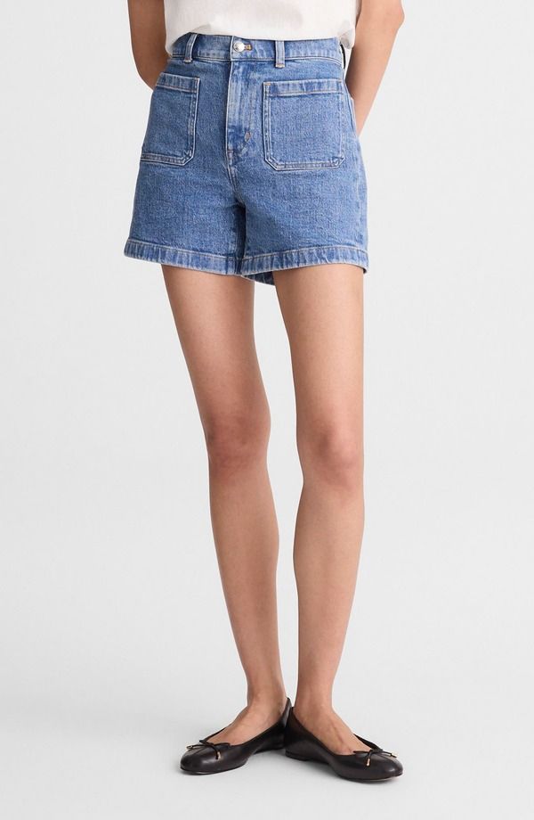 メイドウェル レディース ボトムス デニムパンツ ハイウエスト ショートパンツ Madewell Themmy Patch Pocket High Waist Denim Shorts Midvale Wash デニム