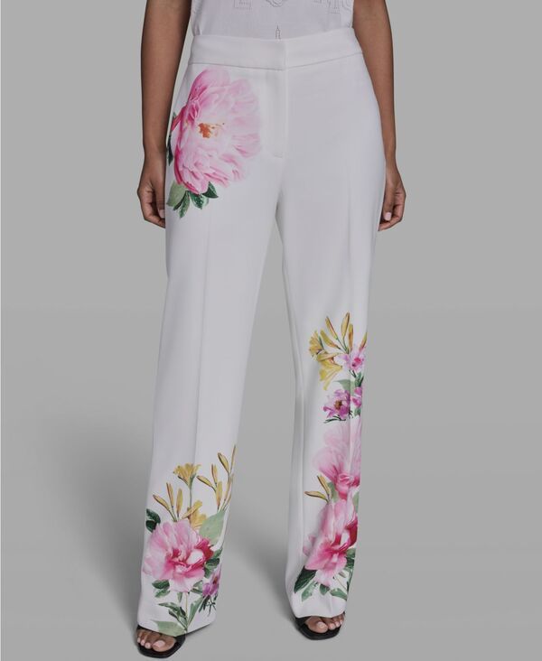 【送料無料】 カール ラガーフェルド レディース カジュアルパンツ ボトムス Womens MidRise Placed Floral Print Pants Soft White