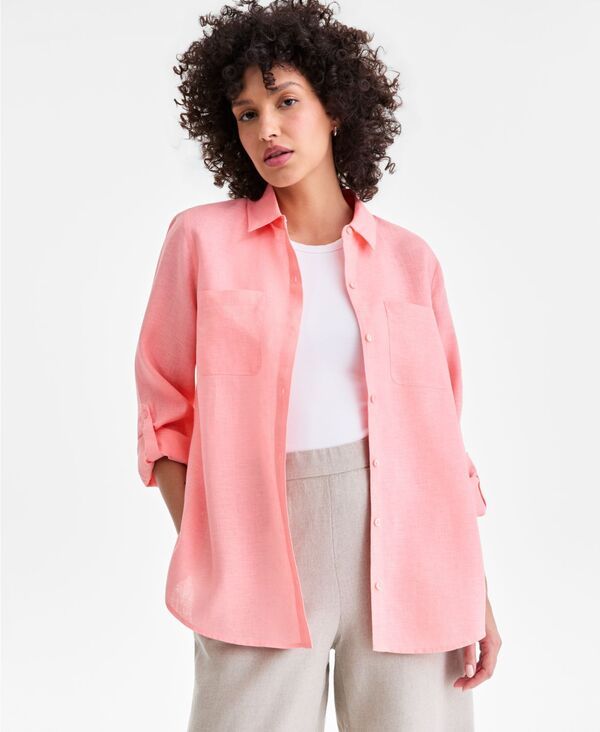 【送料無料】 チャータークラブ レディース シャツ トップス Womens 100 Linen Shirt Coral Freeze
