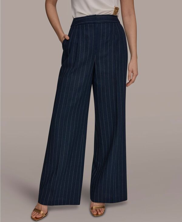 【送料無料】 ダナ キャラン ニューヨーク レディース カジュアルパンツ ボトムス Womens Pinstripe HighWaist WideLeg Pants NightfallCream