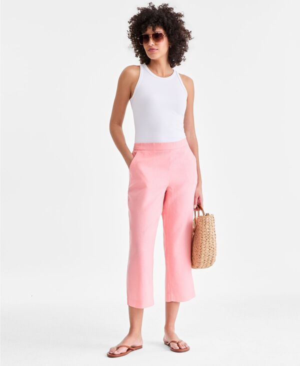 【送料無料】 チャータークラブ レディース カジュアルパンツ ボトムス Womens 100 Linen Solid Cropped PullOn Pants Coral Freeze