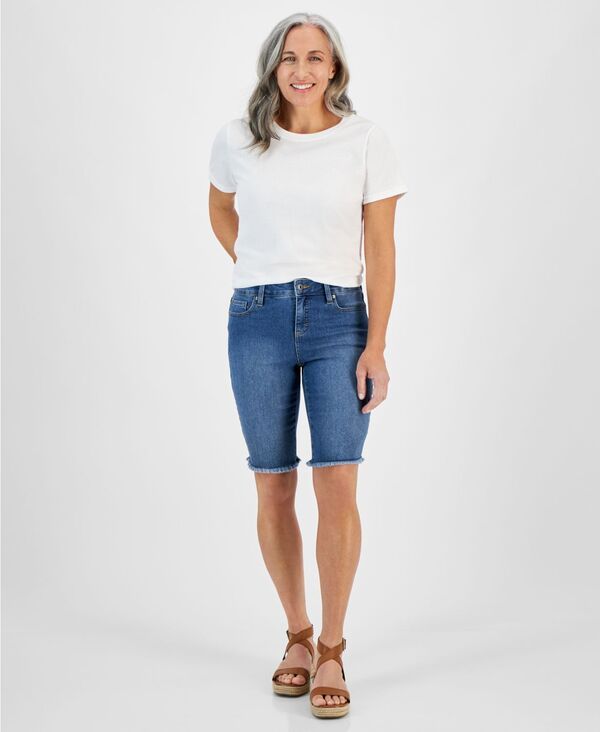 【送料無料】 スタイルアンドコー レディース ハーフパンツ・ショーツ ボトムス Petite RawEdge Denim Bermuda Shorts The End