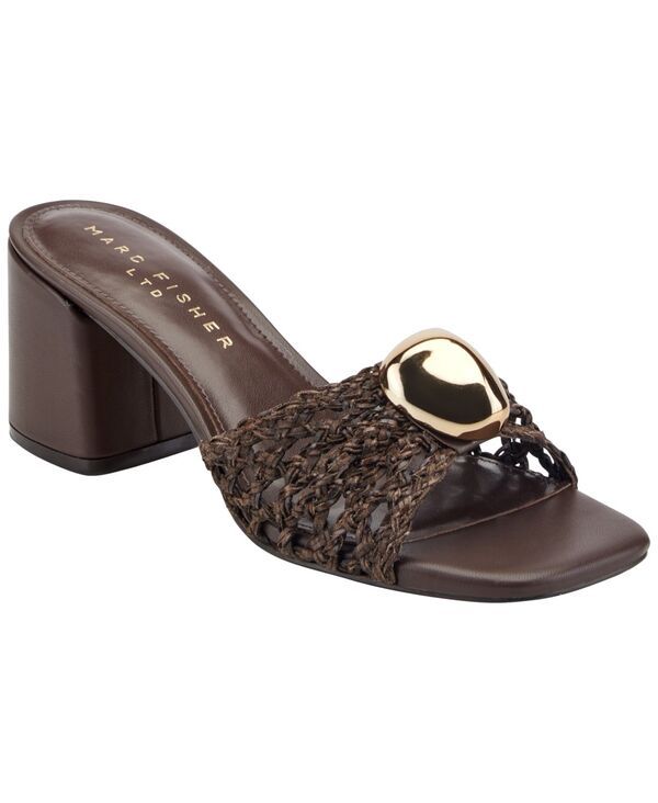 【送料無料】 マーク・フィッシャー レディース スリッポン・ローファー シューズ Womens Farrel Ornamented Woven SlipOn Block Heel Sandals Dark Brown