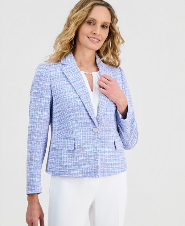 【送料無料】 カスパール レディース ジャケット・ブルゾン ブレザー アウター Womens Tweed OneButton Blazer Regular Petite Paris Blue Multi