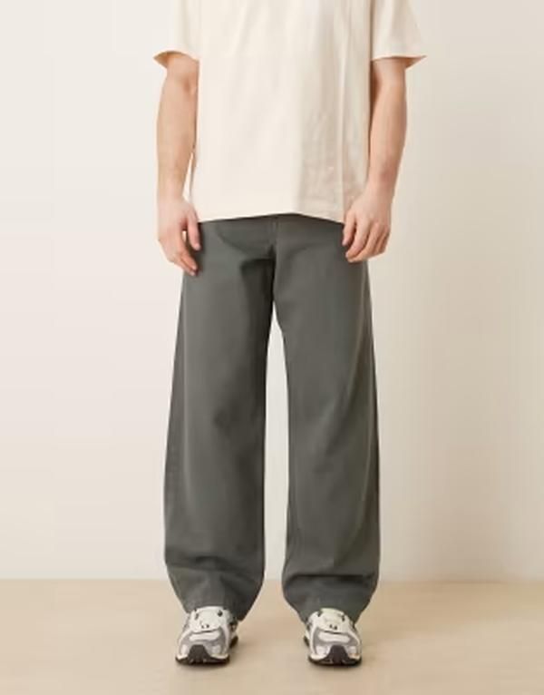 エイソス メンズ ボトムス カジュアルパンツ ストレート ASOS DESIGN loose straight leg twill pants in charcoal チャコール