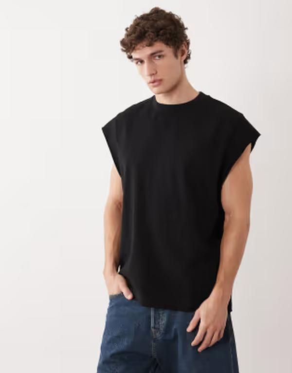 エイソス メンズ トップス ベスト キャップ ASOS DESIGN heavyweight oversized tank with cap sleeves Black ブラック