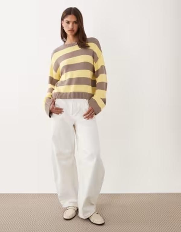 エイソス レディース アウター ニット・セーター ASOS DESIGN boxy fit knit sweater in yellow and brown wide stripes yellow イエロー