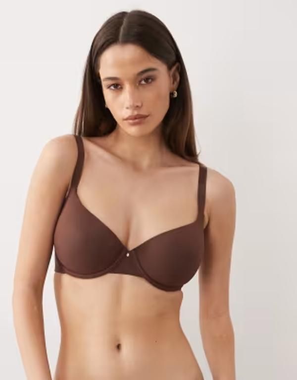 エイソス レディース アンダーウェア ブラジャー Tシャツ ASOS DESIGN Fuller Bust molded tshirt bra in chocolate BROWN ブラウン