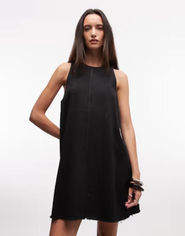 モンキ レディース トップス ワンピース A ライン ミニ ノースリーブ Monki sleeveless aline mini dress with frayedges Black ブラック