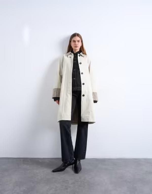 トップショップ レディース アウター コート コントラスト Topshop clean frontrench with contrast plaid ineutral neutral チェック