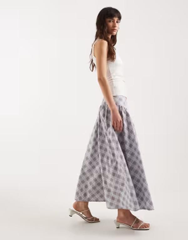 モーテル レディース ボトムスカート Motel Sanadi poplin midaxi plaid skirt Gray グレー