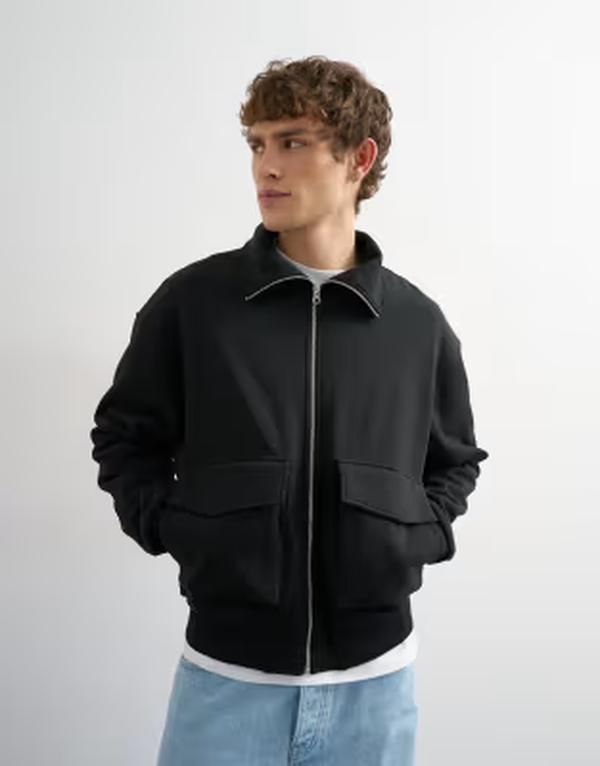 トップマン メンズ アウター ジャケット・ブルゾン リラックスフィット スタンドネック ジャージー Topman relaxed fit jersey utility shacket with funnel neck Black ブラック 22,110円