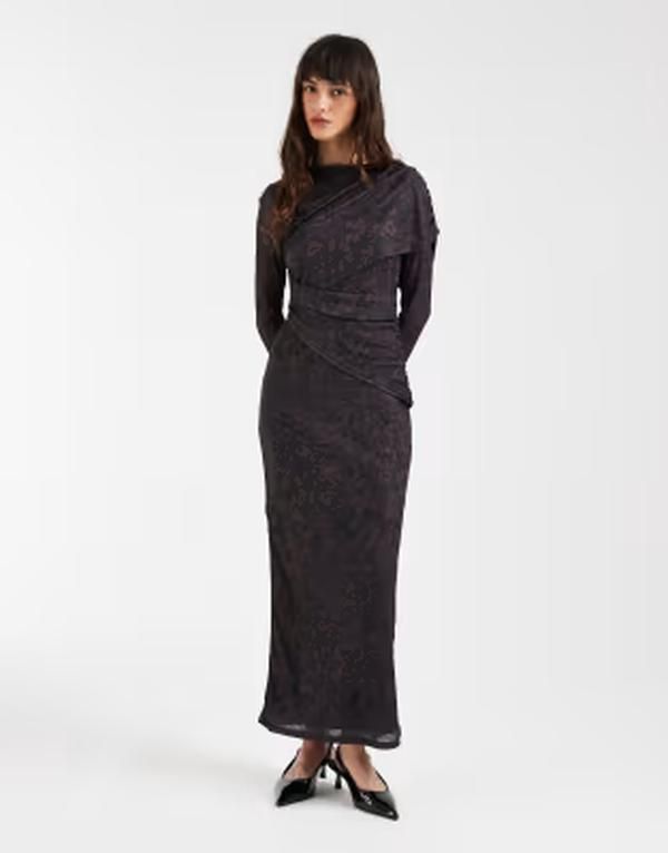 エイソス レディース トップス ワンピース アニマル柄 プリント ミディ ASOS DESIGN long sleeve wrap detail midi dress animal print Brown animal print ブラウン