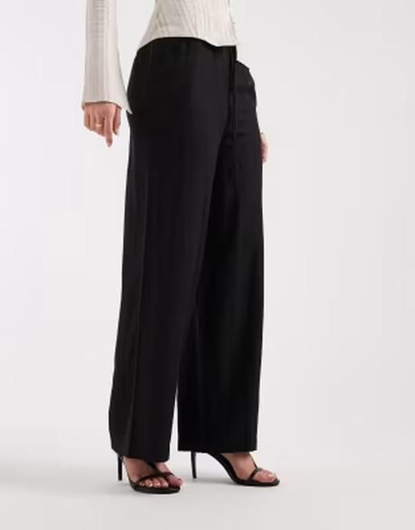 リバーアイランド レディース ボトムス カジュアルパンツ ワイドレッグ リネン River Island linen look wide leg pants part of a set Black ブラック